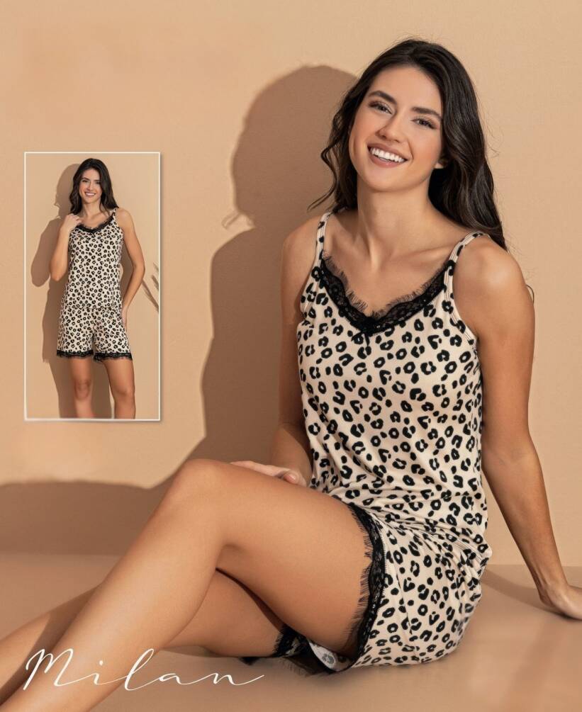 ASKILI/ŞORTLU LEOPAR DESENLİ PİJAMA TAKIMI - 1